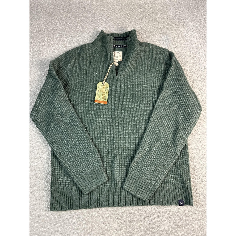 Fat Face Calder Sweater Mens Large Green‎ Quarter Zip Mock Neck Ribbed Knit